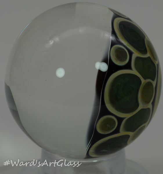 Anton Bodor Art Glass Marble, Marley WigWag backed with overlay Dot stacks 1.76"