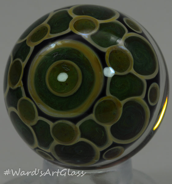 Anton Bodor Art Glass Marble, Marley WigWag backed with overlay Dot stacks 1.76"