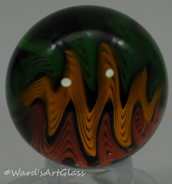 Anton Bodor Art Glass Marble, Marley WigWag backed with overlay Dot stacks 1.76"