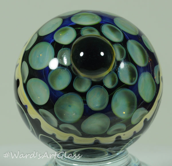 Anton Bodor Art Glass Marble, One eyed Aqua peeper keeper 1.50"