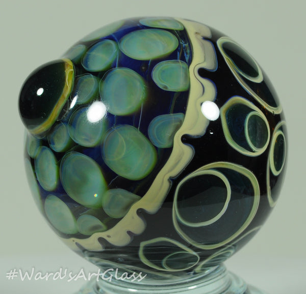 Anton Bodor Art Glass Marble, One eyed Aqua peeper keeper 1.50"