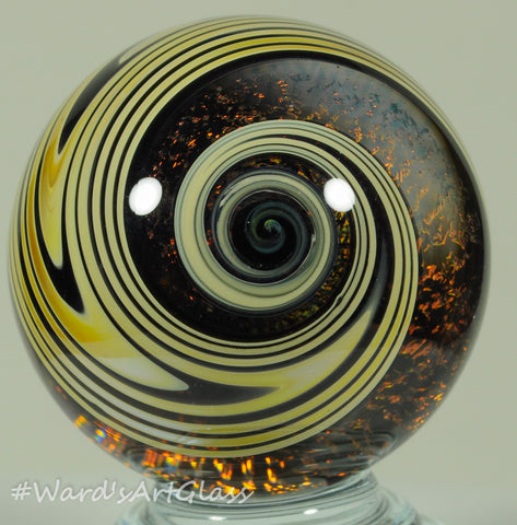 Anton Bodor Art Glass Marble, sMiles of Swirls over Ruby red dichro 1.52"