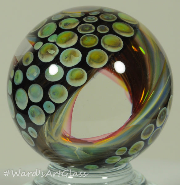 Anton Bodor Art Glass Marble, The Unseen Eye, Dot-stack with inner fume. 1.42"