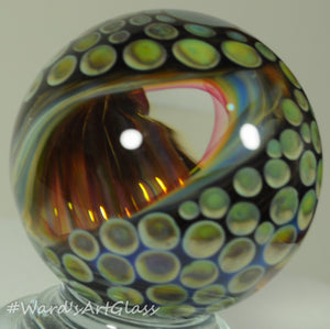 Anton Bodor Art Glass Marble, The Unseen Eye, Dot-stack with inner fume. 1.42"