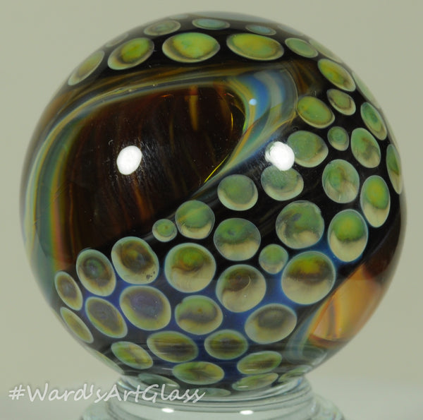 Anton Bodor Art Glass Marble, The Unseen Eye, Dot-stack with inner fume. 1.42"