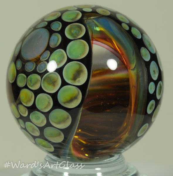 Anton Bodor Art Glass Marble, The Unseen Eye, Dot-stack with inner fume. 1.42"