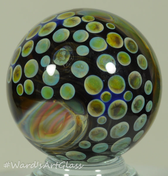 Anton Bodor Art Glass Marble, The Unseen Eye, Dot-stack with inner fume. 1.42"