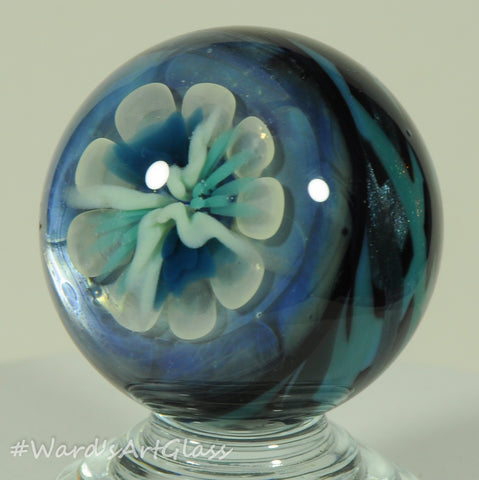 James Mills, Icy Butterfly Bloom on a narrow lens, amazing cross stripe backing swirl 1.62"