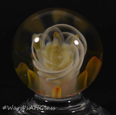 Andrew Groner Fumed flower, delicate and clean. 1 3/8” - Ward's Art Glass, [product type] - Art Glass, Marble