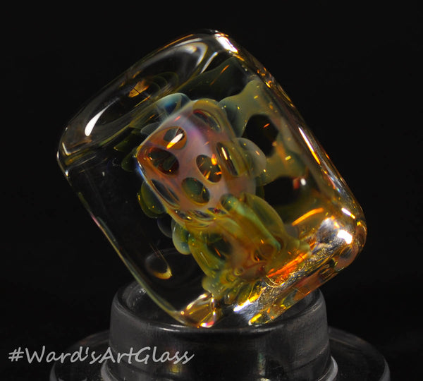 Andrew Groner Fume Cap Cube with smokey silver bubbles - Ward's Art Glass, [product type] - Art Glass, Marble