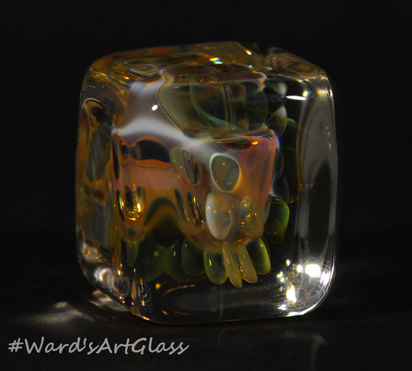 Andrew Groner Fume Cap Cube with smokey silver bubbles - Ward's Art Glass, [product type] - Art Glass, Marble