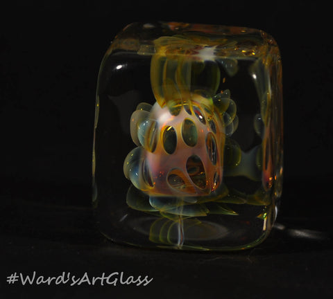 Andrew Groner Fume Cap Cube with smokey silver bubbles - Ward's Art Glass, [product type] - Art Glass, Marble