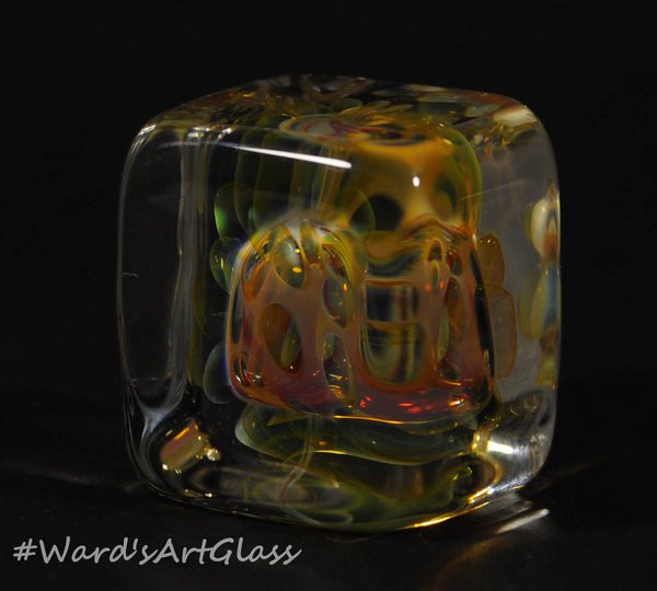 Andrew Groner Fume Cap Cube with smokey silver bubbles - Ward's Art Glass, [product type] - Art Glass, Marble