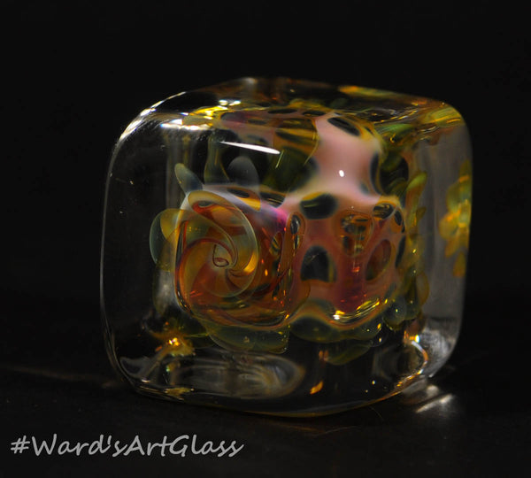 Andrew Groner Silver Fume implosion Cube with smokey bubbles - Ward's Art Glass, [product type] - Art Glass, Marble