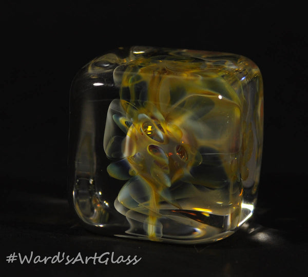 Andrew Groner Silver Fume implosion Cube with smokey bubbles - Ward's Art Glass, [product type] - Art Glass, Marble