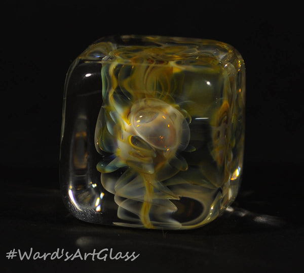 Andrew Groner Silver Fume implosion Cube with smokey bubbles - Ward's Art Glass, [product type] - Art Glass, Marble