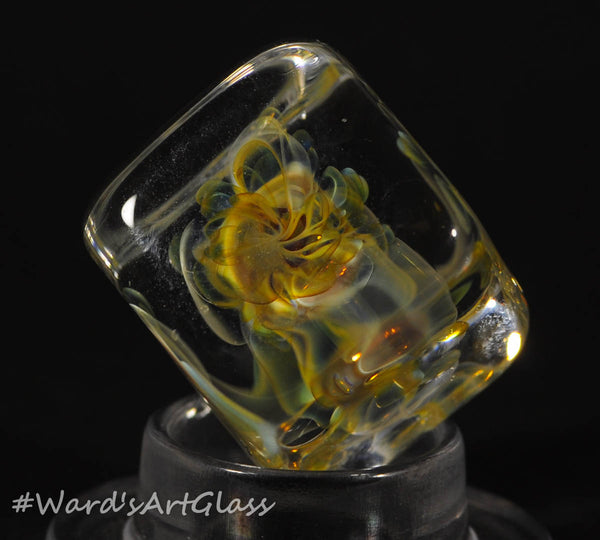 Andrew Groner Silver Fume implosion Cube with smokey bubbles - Ward's Art Glass, [product type] - Art Glass, Marble