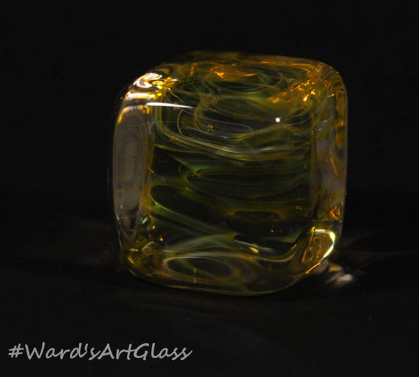 Andrew Groner Spiral fumed Cube with hints of Gold and Silver Swirls - Ward's Art Glass, [product type] - Art Glass, Marble