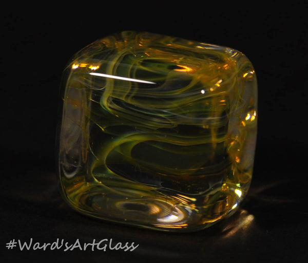 Andrew Groner Spiral fumed Cube with hints of Gold and Silver Swirls - Ward's Art Glass, [product type] - Art Glass, Marble