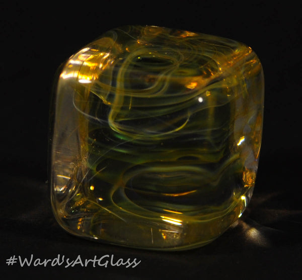 Andrew Groner Spiral fumed Cube with hints of Gold and Silver Swirls - Ward's Art Glass, [product type] - Art Glass, Marble