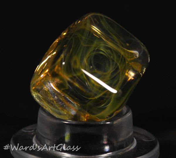 Andrew Groner Spiral fumed Cube with hints of Gold and Silver Swirls - Ward's Art Glass, [product type] - Art Glass, Marble