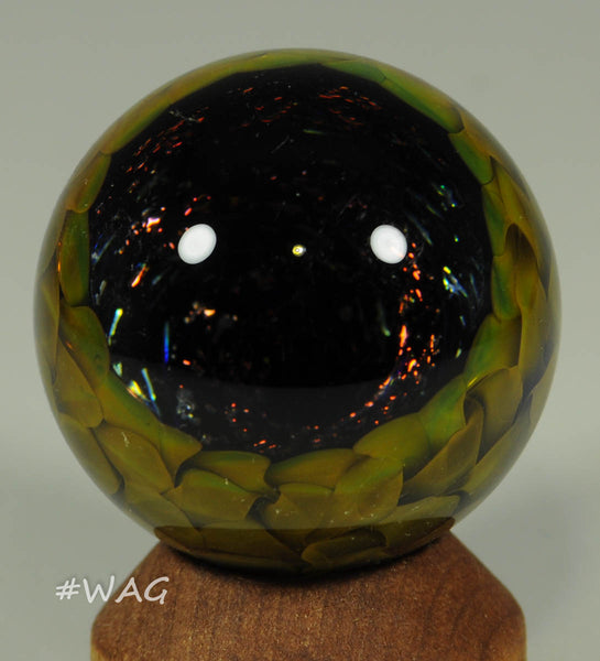 Douglas Ferguson Art Glass Marble, Deep Hollow Dichro Vortex and Golden green weave back, 1.35" 2006 - Ward's Art Glass, [product type] - Art Glass, Marble