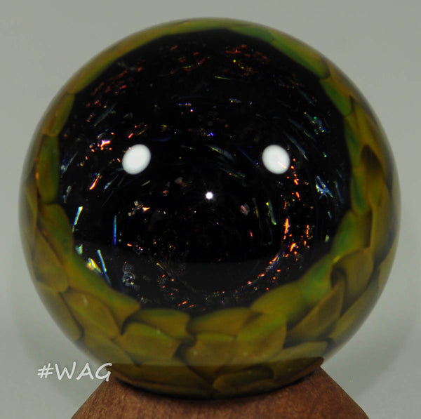 Douglas Ferguson Art Glass Marble, Deep Hollow Dichro Vortex and Golden green weave back, 1.35" 2006 - Ward's Art Glass, [product type] - Art Glass, Marble