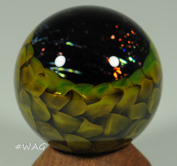 Douglas Ferguson Art Glass Marble, Deep Hollow Dichro Vortex and Golden green weave back, 1.35" 2006 - Ward's Art Glass, [product type] - Art Glass, Marble