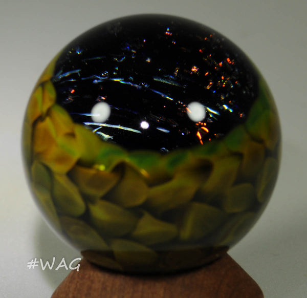 Douglas Ferguson Art Glass Marble, Deep Hollow Dichro Vortex and Golden green weave back, 1.35" 2006 - Ward's Art Glass, [product type] - Art Glass, Marble