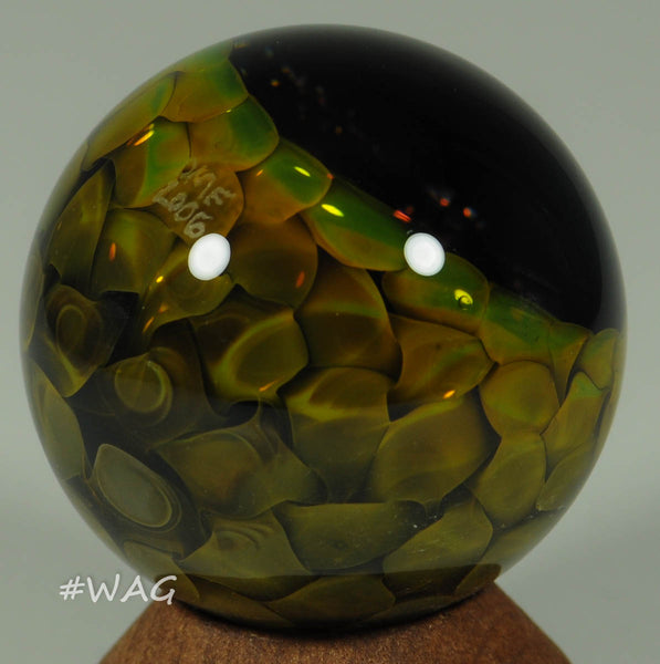 Douglas Ferguson Art Glass Marble, Deep Hollow Dichro Vortex and Golden green weave back, 1.35" 2006 - Ward's Art Glass, [product type] - Art Glass, Marble