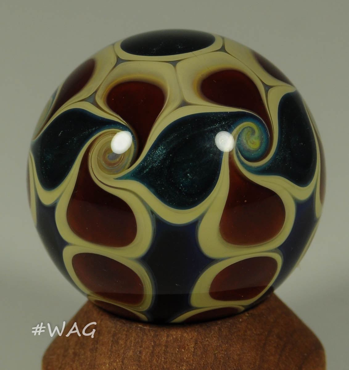 Douglas Ferguson Art Glass Marble, Deep Ruby Red Dot Swirl Lace 1.17" 2006 - Ward's Art Glass, [product type] - Art Glass, Marble