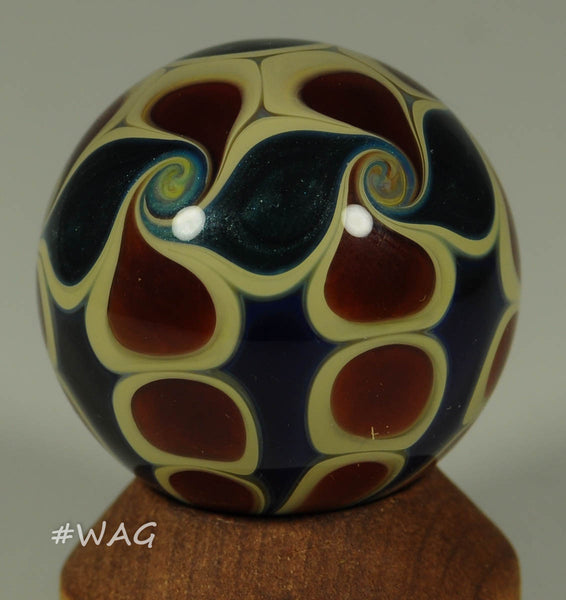 Douglas Ferguson Art Glass Marble, Deep Ruby Red Dot Swirl Lace 1.17" 2006 - Ward's Art Glass, [product type] - Art Glass, Marble