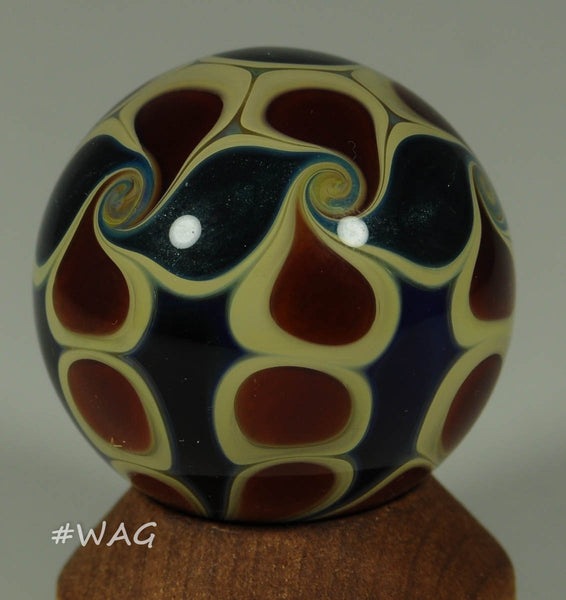 Douglas Ferguson Art Glass Marble, Deep Ruby Red Dot Swirl Lace 1.17" 2006 - Ward's Art Glass, [product type] - Art Glass, Marble