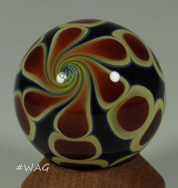 Douglas Ferguson Art Glass Marble, Deep Ruby Red Dot Swirl Lace 1.17" 2006 - Ward's Art Glass, [product type] - Art Glass, Marble