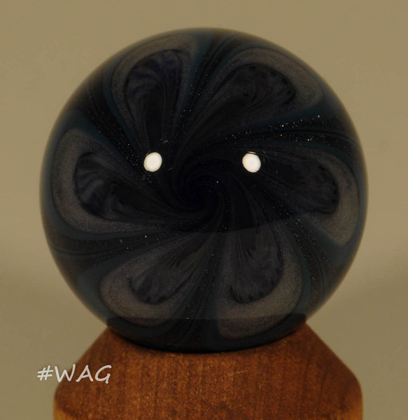 Richard Hollingshead Art Glass Marble, Dichro backed spiraled floating sunflower 1.2" 2009 - Ward's Art Glass, [product type] - Art Glass, Marble