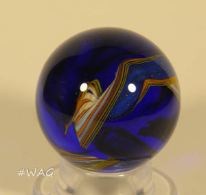 Rolf Wald Furnace Worked glass Marble, Wind blown Sparkling  Ribbon 1.52" - Ward's Art Glass, [product type] - Art Glass, Marble