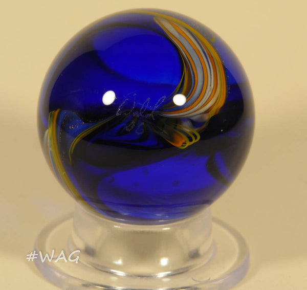 Rolf Wald Furnace Worked glass Marble, Wind blown Sparkling  Ribbon 1.52" - Ward's Art Glass, [product type] - Art Glass, Marble