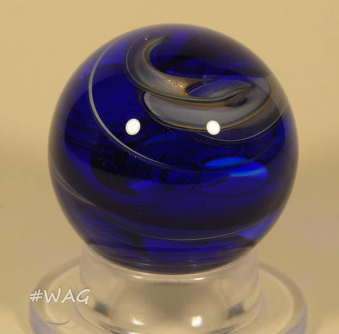 Rolf Wald Furnace Worked Marble, Deep Blue Swale -Swirl 1.36" - Ward's Art Glass, [product type] - Art Glass, Marble