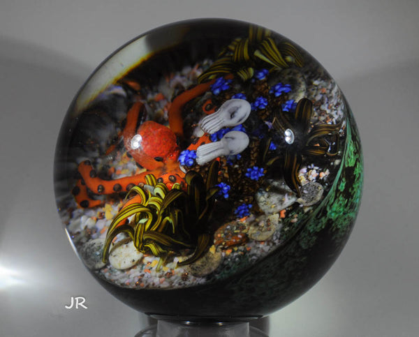 Cathy Richardson Art Glass Paperweight - Seascape with ghostly Jellies. 3.2" 2008 - Ward's Art Glass, [product type] - Art Glass, Marble