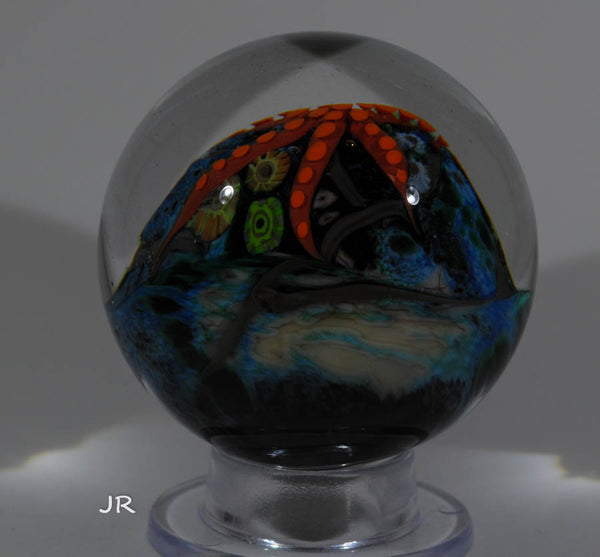 Cathy Richardson Art Glass Marble, Starfish over Coral Reef. 2" 2004 - Ward's Art Glass, [product type] - Art Glass, Marble