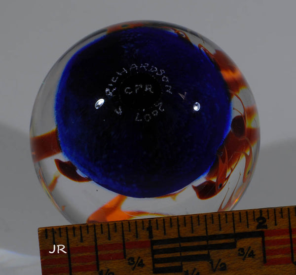 Cathy Richardson Art Glass Marble, Schooling Orange fish (goldfish?). 2.1" 2007 - Ward's Art Glass, [product type] - Art Glass, Marble