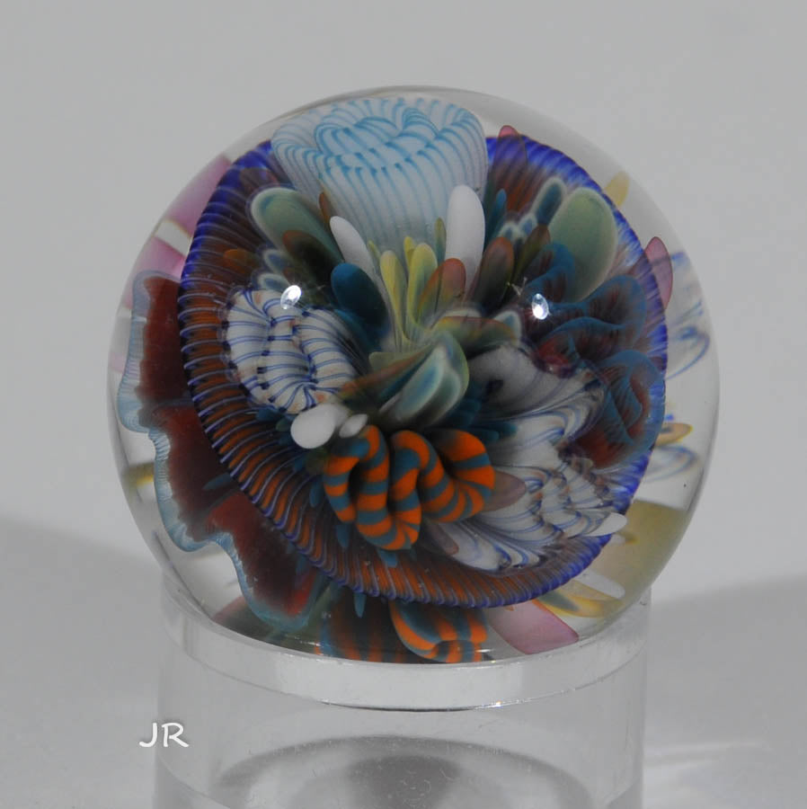 Richard Hollingshead Art Glass Marble, Coral Bouquet I. 1.23" 2009 - Ward's Art Glass, [product type] - Art Glass, Marble
