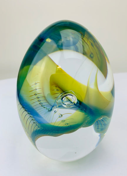 Robert Burch Art Glass Egg Paperweight Airtrap