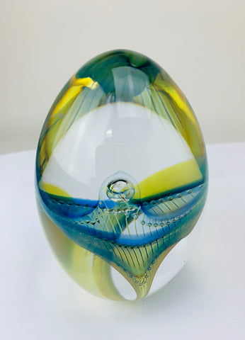 Robert Burch Art Glass Egg Paperweight Airtrap