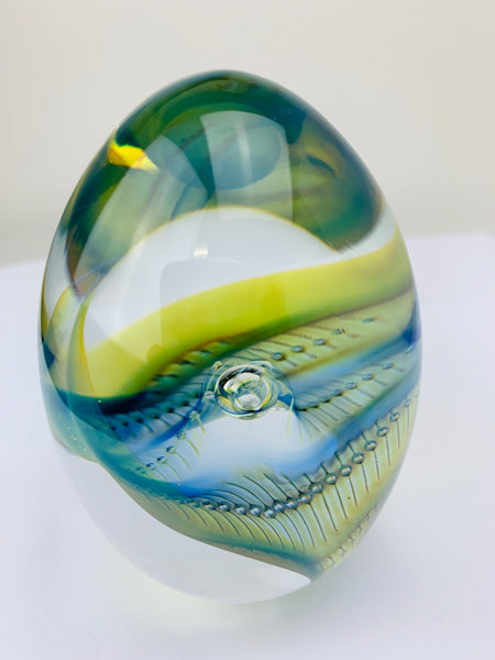 Robert Burch Art Glass Egg Paperweight Airtrap