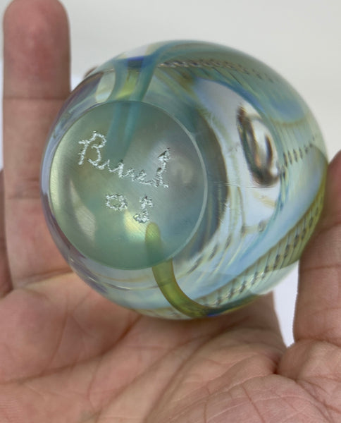 Robert Burch Art Glass Egg Paperweight Airtrap