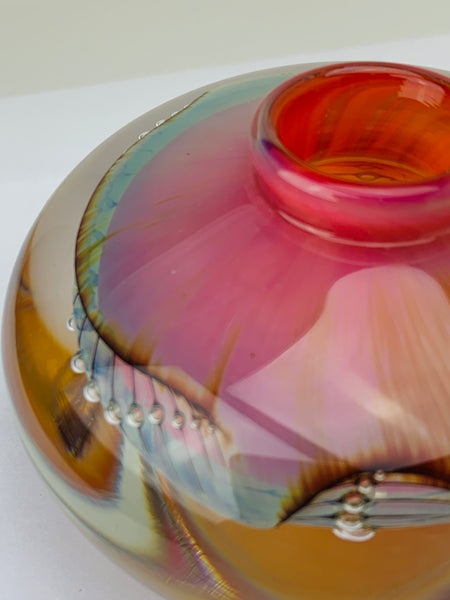 Robert Burch Art Glass Paperweight Inkwell Vase - Airtrap Pearls