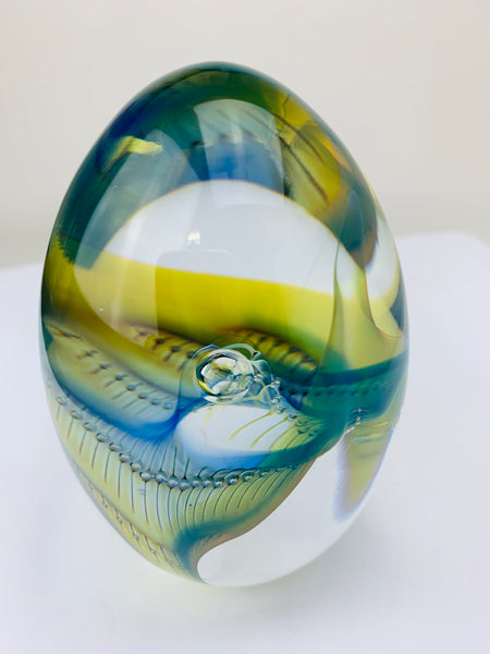 Robert Burch Art Glass Egg Paperweight Airtrap