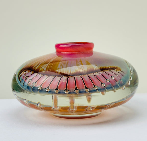 Robert Burch Art Glass Paperweight Inkwell Vase - Airtrap Pearls