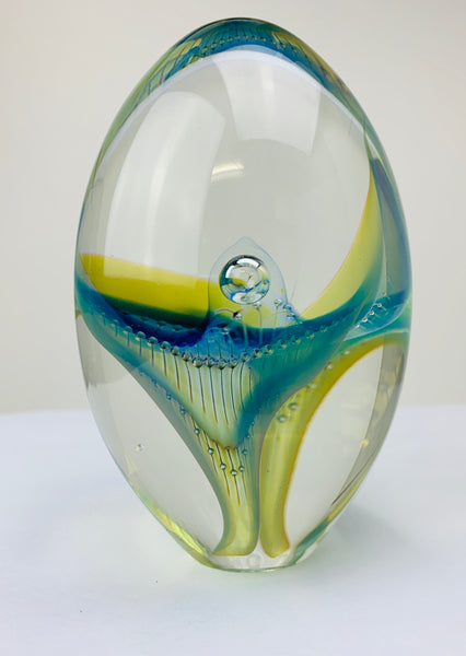 Robert Burch Art Glass Egg Paperweight Airtrap